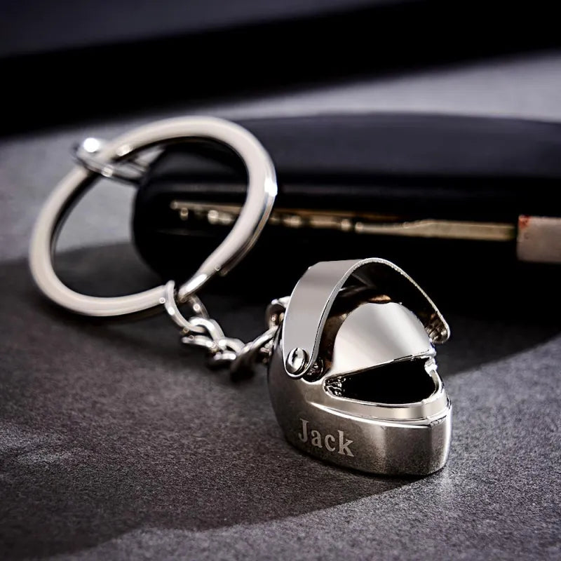 Porte-clés casque de moto personnalisé avec nom