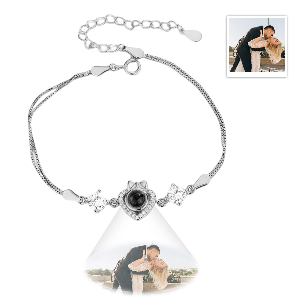 Bracelet à projection  personnalisé en forme de cœur et nœud papillon en argent sterling 925