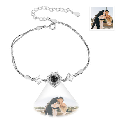 Bracelet à projection  personnalisé en forme de cœur et nœud papillon en argent sterling 925