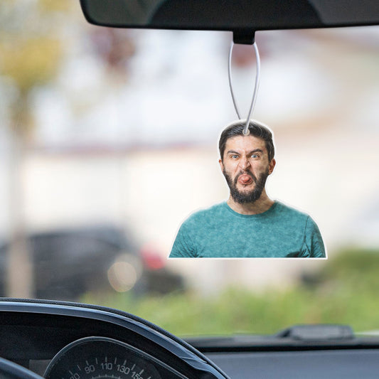 Personalized car air freshener with a humorous portrait