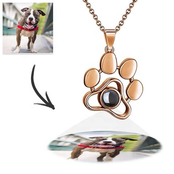 Collier personnalisé avec projection photo colorée en forme de patte, en cuivre