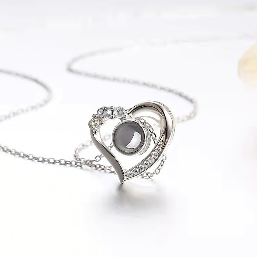Collier à projection en forme de cœur personnalisé en argent sterling 925