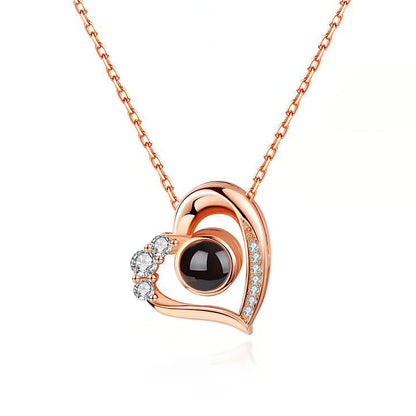 Collier à projection en forme de cœur personnalisé en argent sterling 925