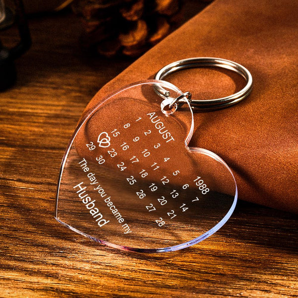 Personalized calendar keychain "The day you became"