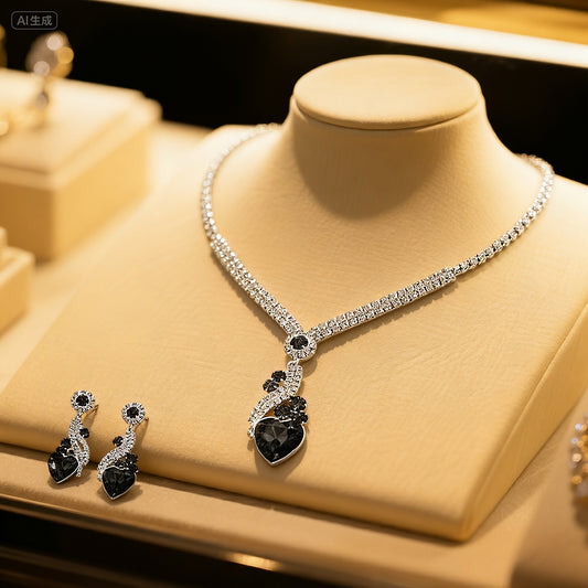 Heart-shaped rhinestone necklace and earrings