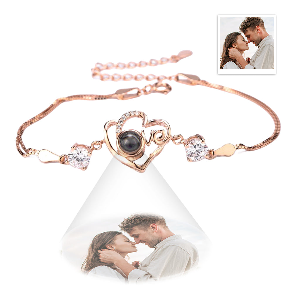 Personalized heart-shaped bracelet with projection in 925 sterling silver
