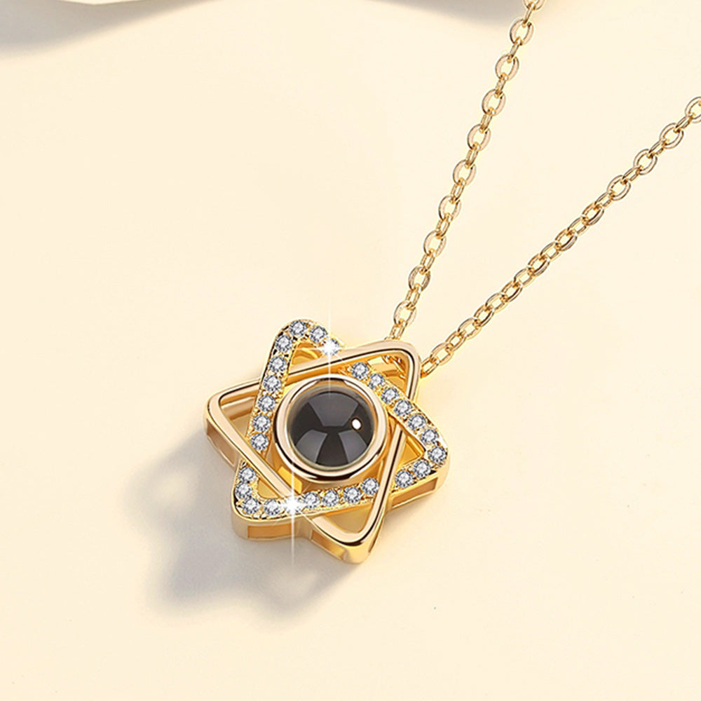 Personalized hexagram pendant necklace with photo projection in 925 sterling silver