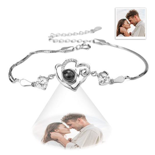 Personalized heart-shaped bracelet with projection in 925 sterling silver