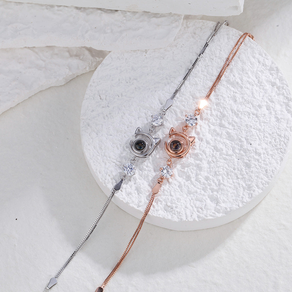 Bracelet chat personnalisé avec projection de photo en argent sterling 925