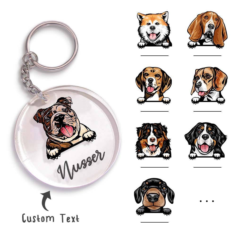 Porte-clés personnalisé avec nom et chien, en acrylique