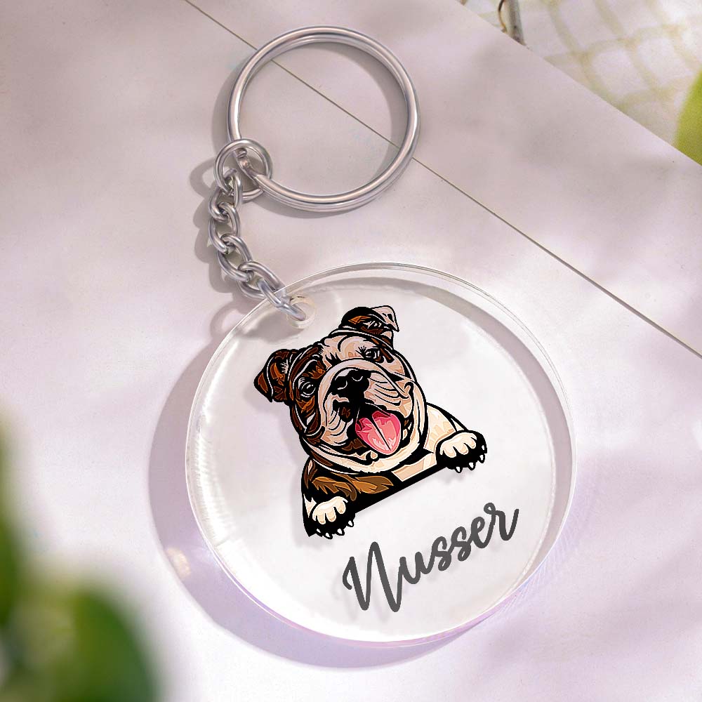 Porte-clés personnalisé avec nom et chien, en acrylique