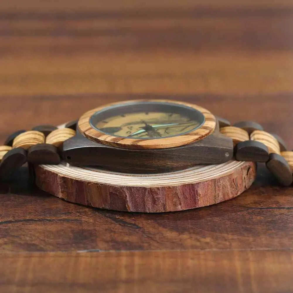 Montre homme en bois avec bracelet en bois gravé d'une photo personnalisée, 45 mm