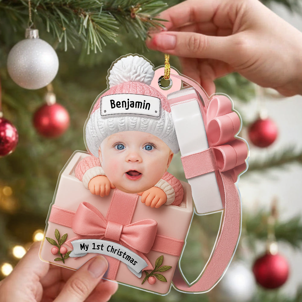 Baby in Gift Box Personalized Christmas Keepsake for Newborns