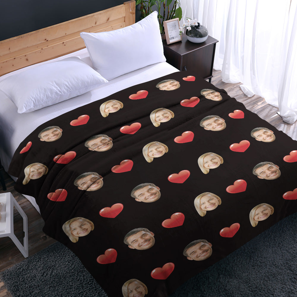 Couverture personnalisée avec visage et cœur Fun