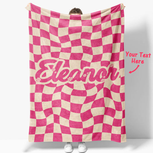Personalized blanket with name in twisted pink squares
