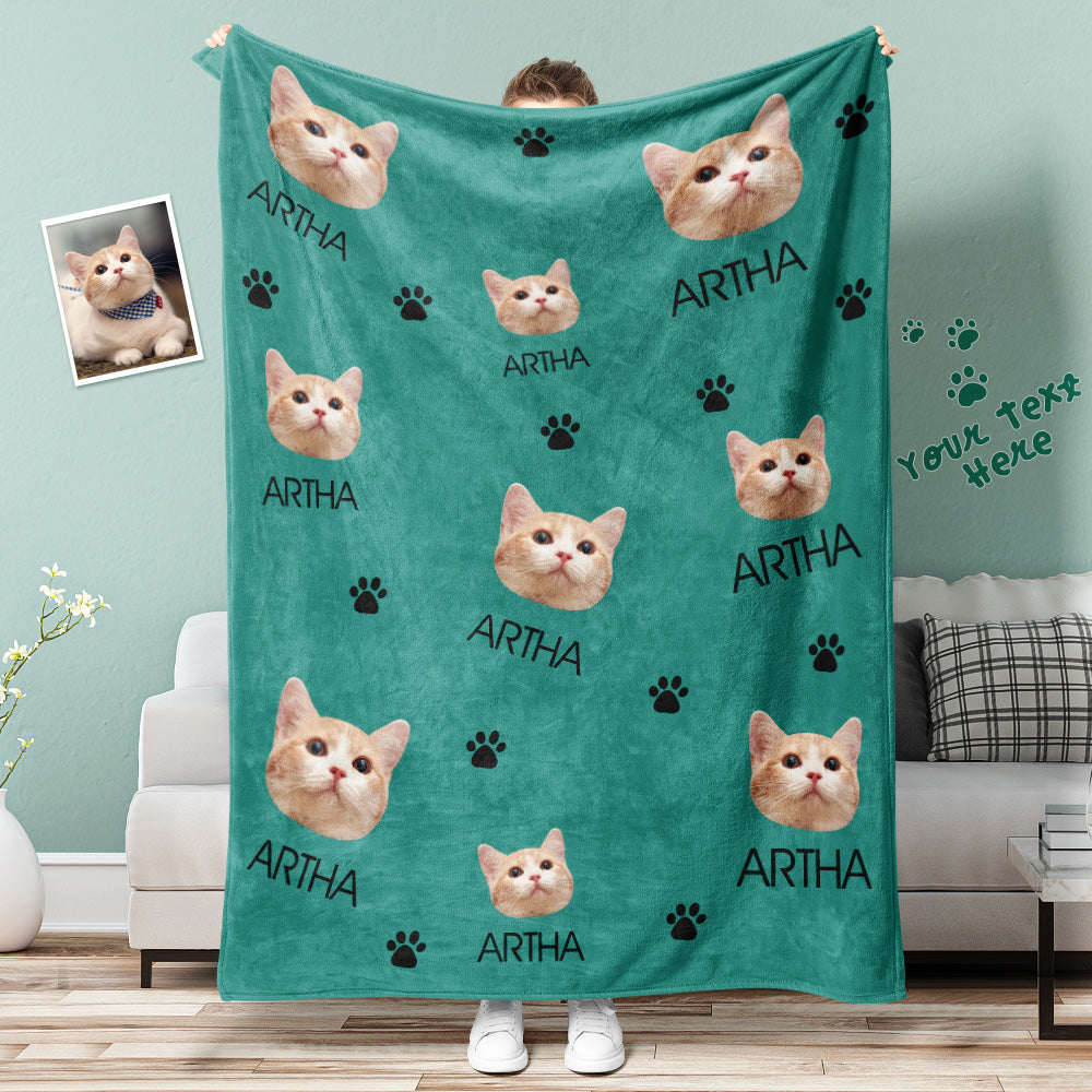 Couverture personnalisée avec photo et texte, Chat et motif pattes