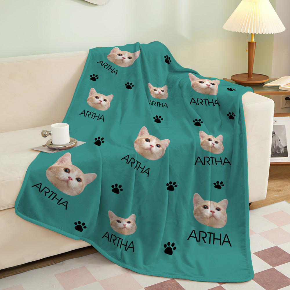 Couverture personnalisée avec photo et texte, Chat et motif pattes