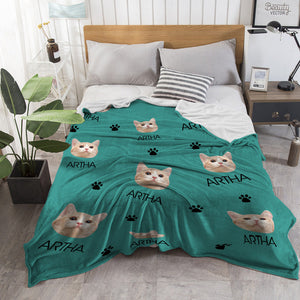 Couverture personnalisée avec photo et texte, Chat et motif pattes