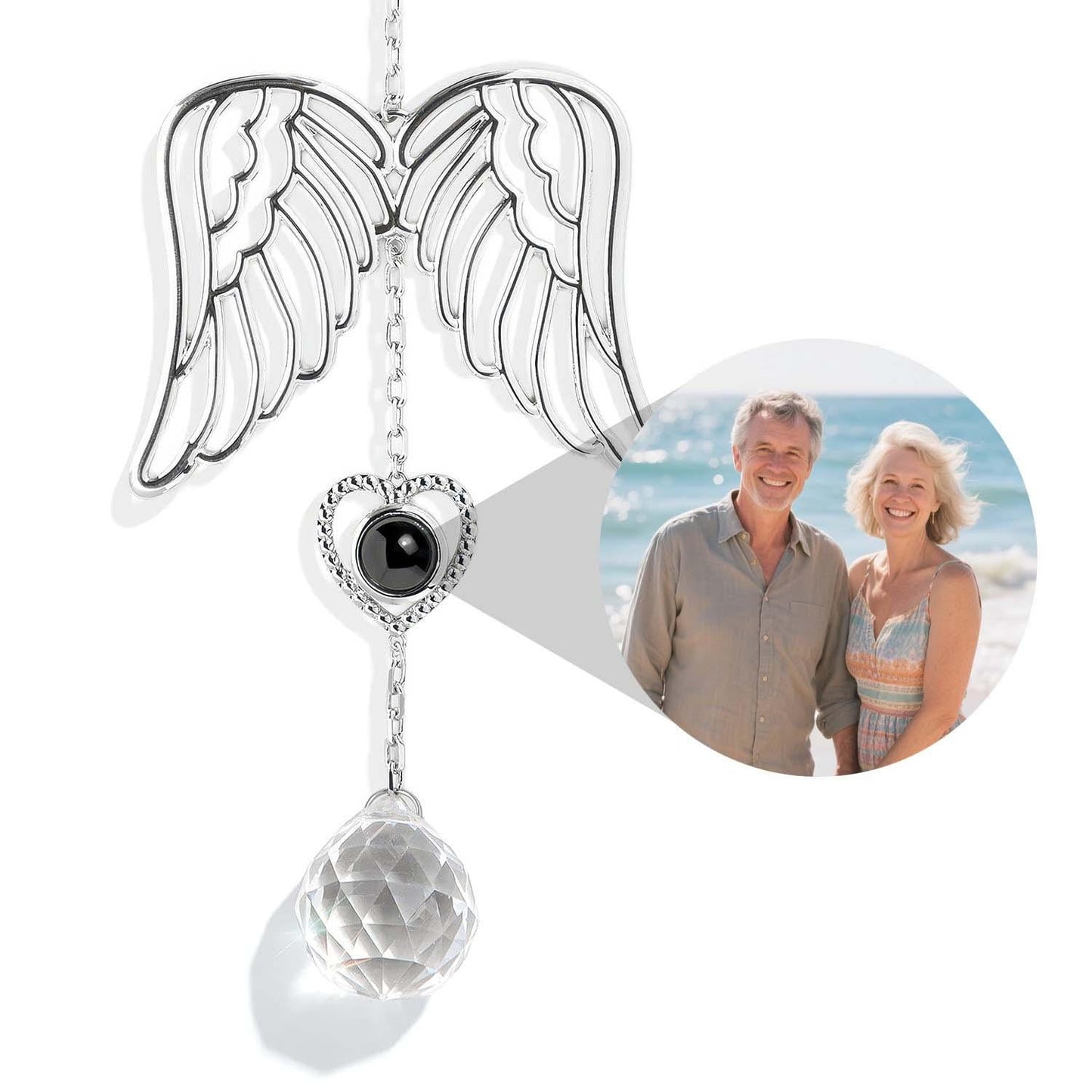 Custom car decoration with suncatcher and guardian angel photo projection