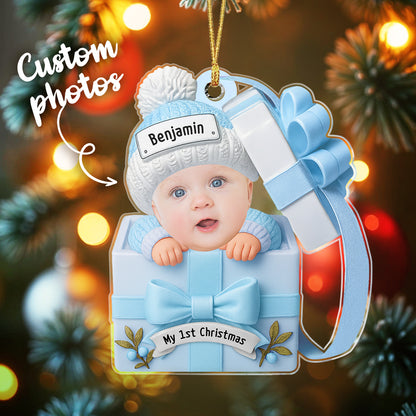 Baby in Gift Box Personalized Christmas Keepsake for Newborns