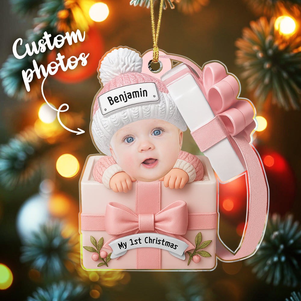 Baby in Gift Box Personalized Christmas Keepsake for Newborns