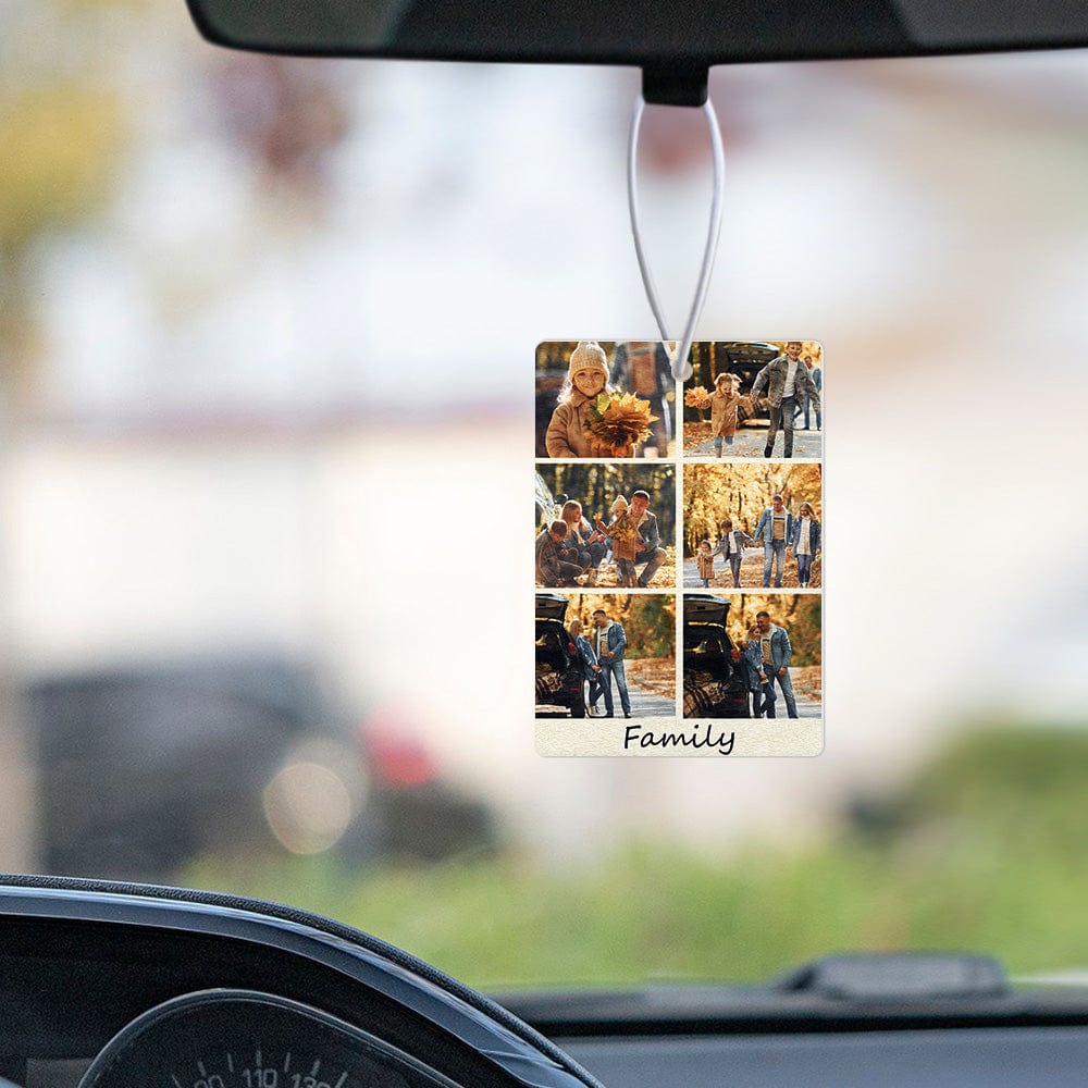 Personalized rectangular car air freshener with photo collage