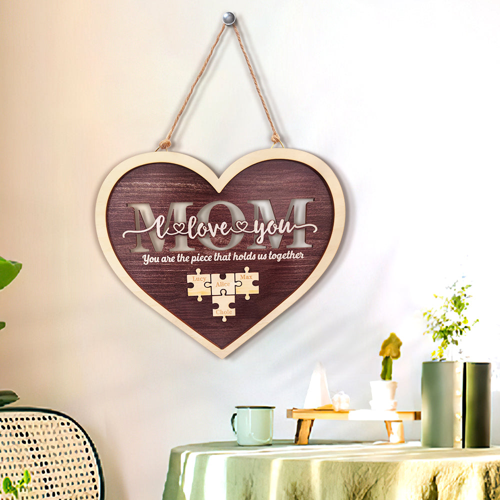 Plaque puzzle personnalisée en forme de cœur pour maman 2