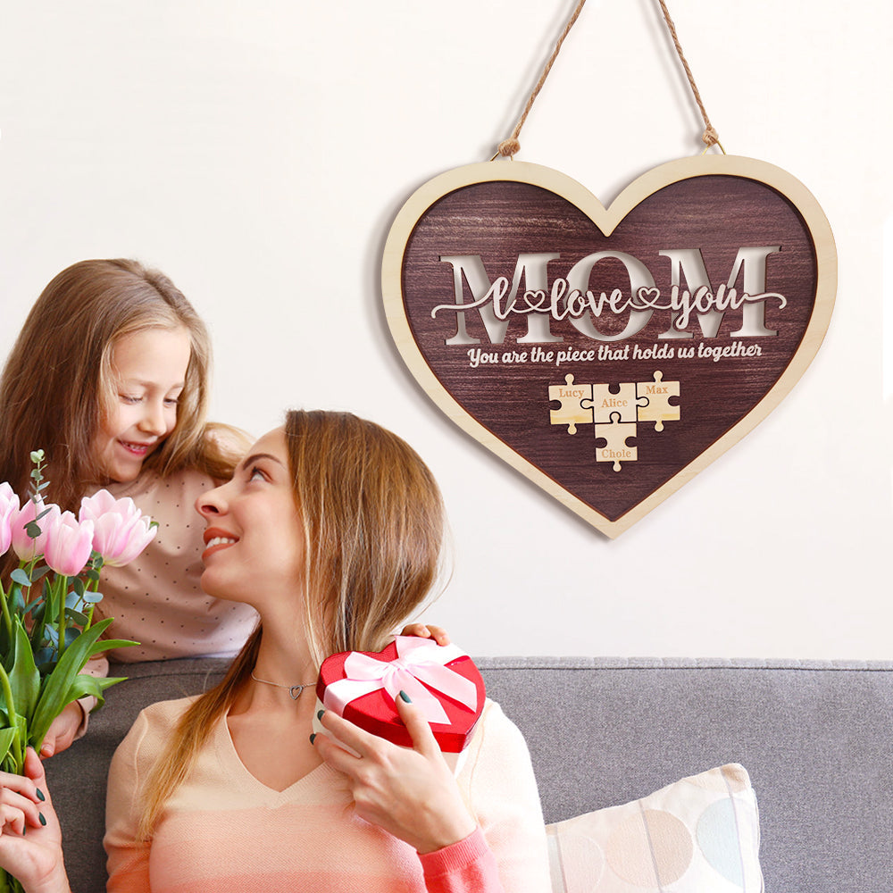 Plaque puzzle personnalisée en forme de cœur pour maman 2