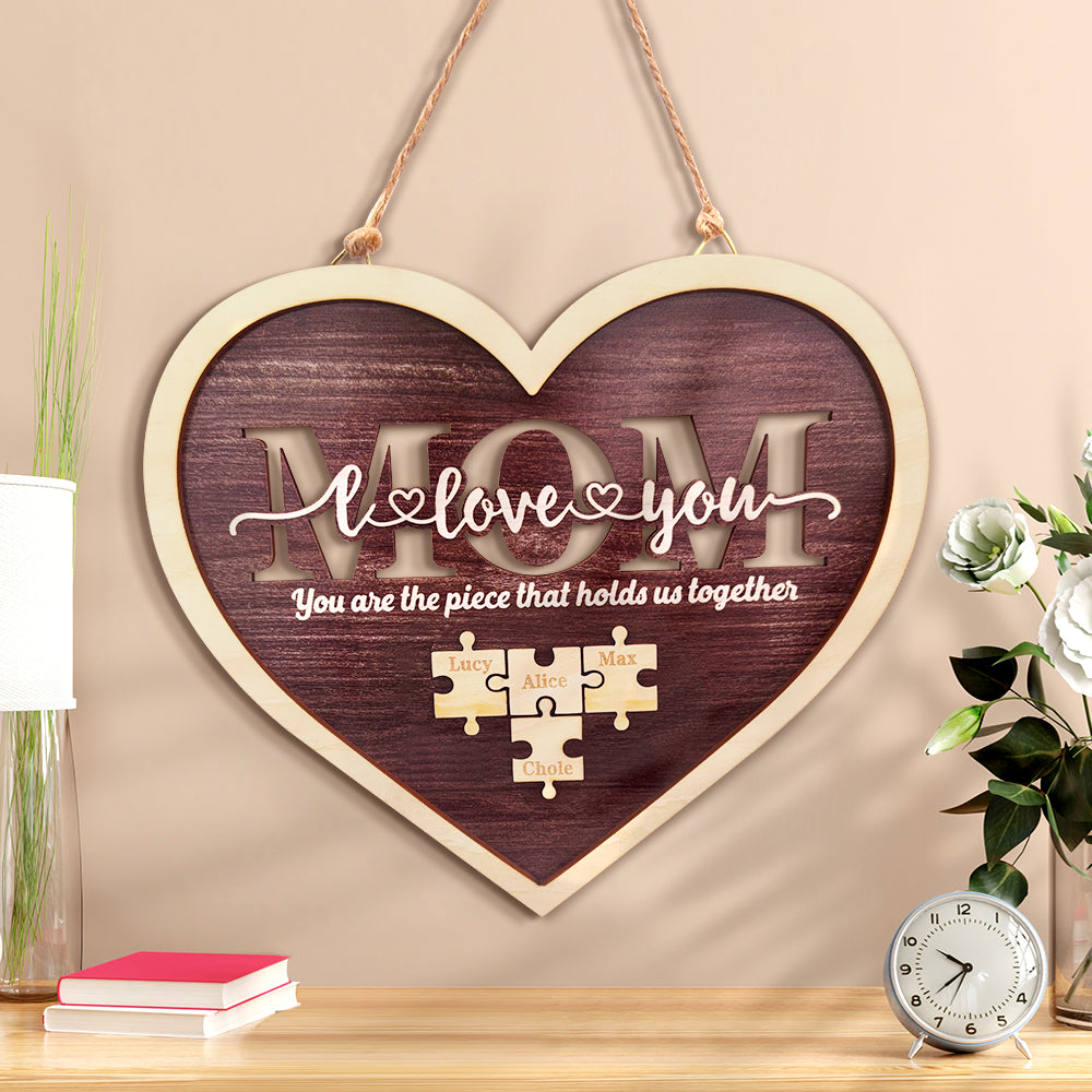 Plaque puzzle personnalisée en forme de cœur pour maman 2