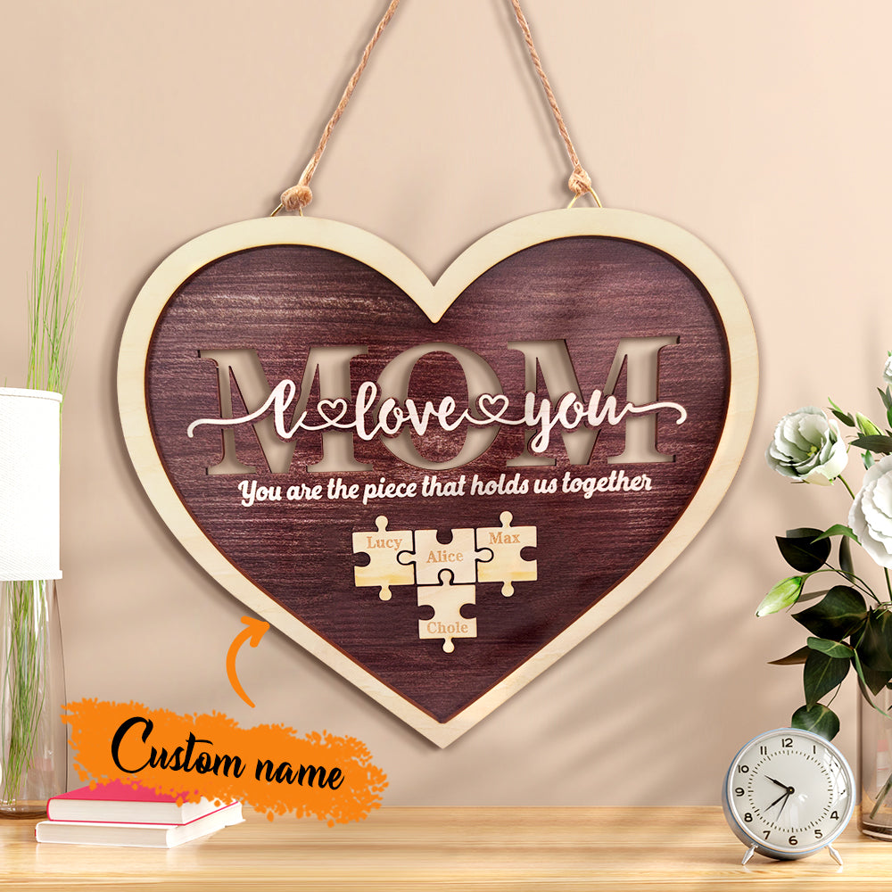 Plaque puzzle personnalisée en forme de cœur pour maman 2