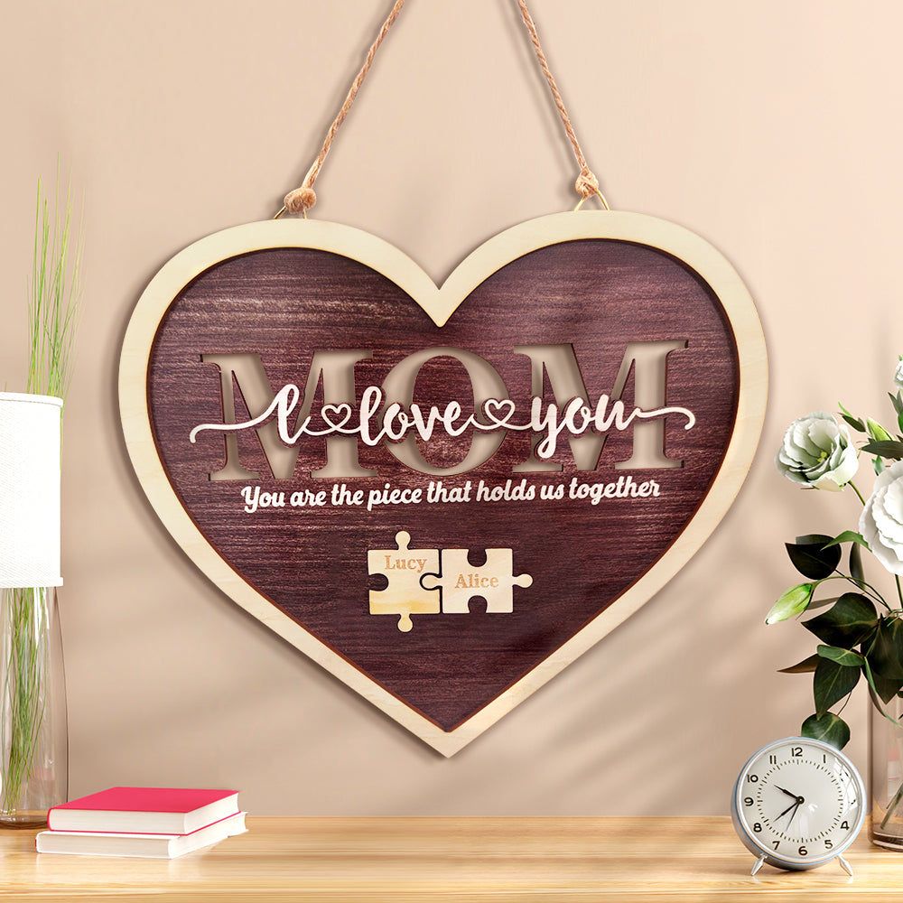 Plaque puzzle personnalisée en forme de cœur pour maman 2