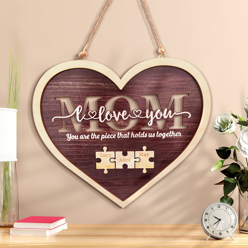 Plaque puzzle personnalisée en forme de cœur pour maman 2