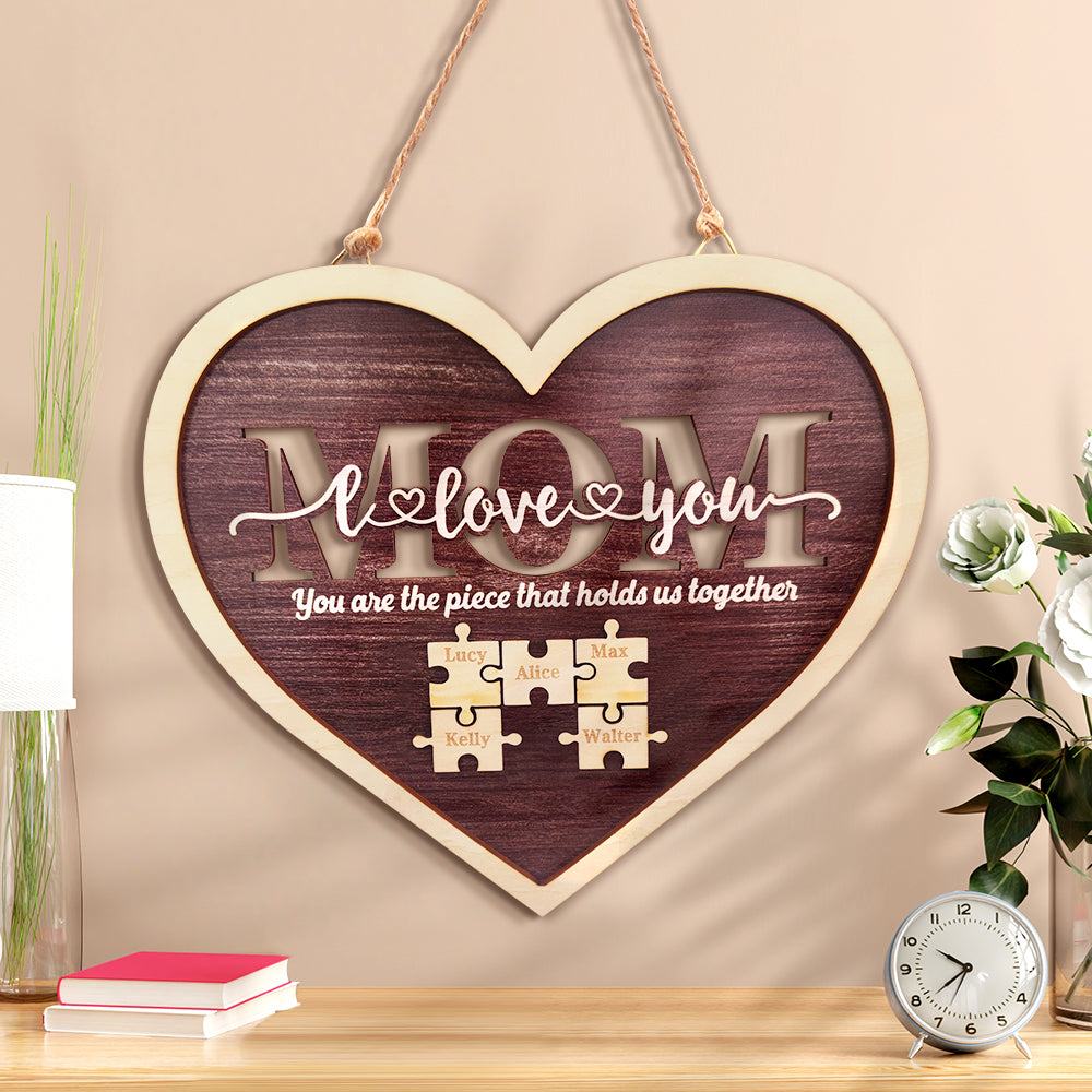 Plaque puzzle personnalisée en forme de cœur pour maman 2