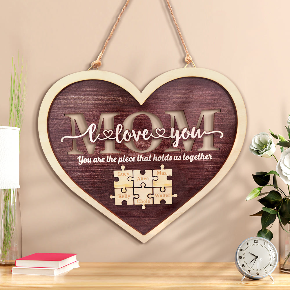 Plaque puzzle personnalisée en forme de cœur pour maman 2