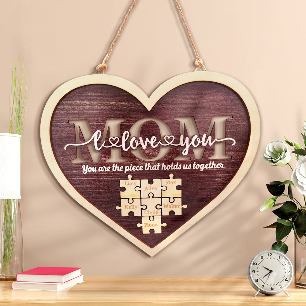 Plaque puzzle personnalisée en forme de cœur pour maman 2