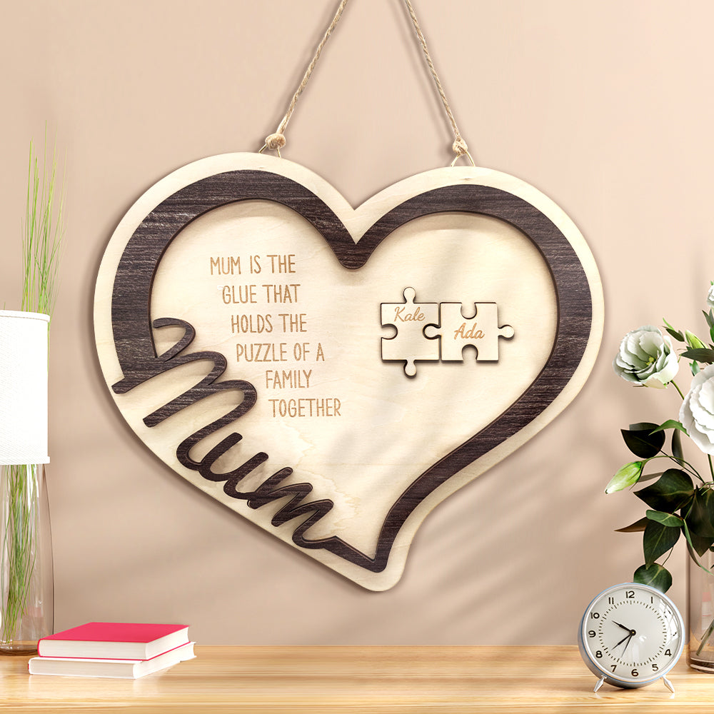 Puzzle en bois en forme de cœur personnalisé
