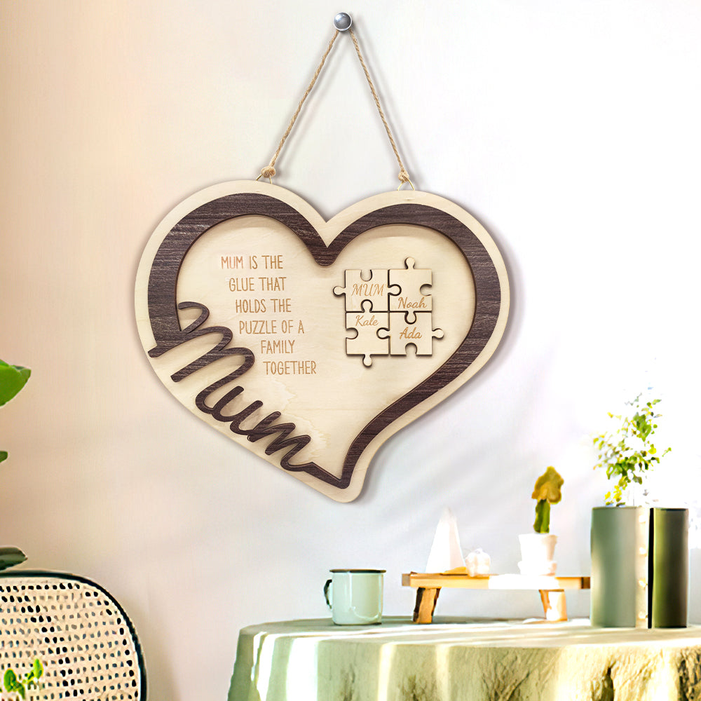 Puzzle en bois en forme de cœur personnalisé