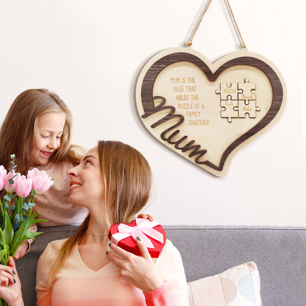 Puzzle en bois en forme de cœur personnalisé