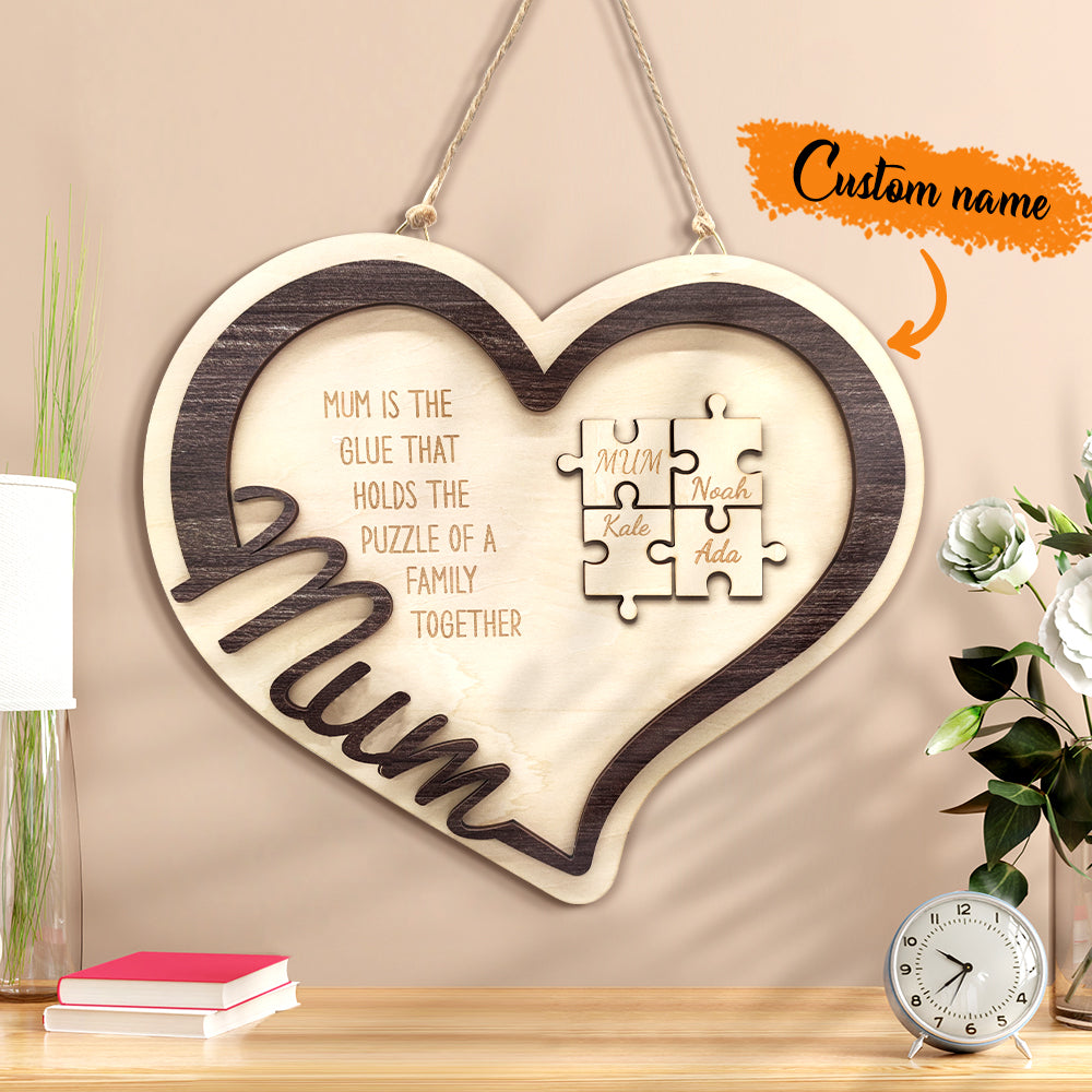 Puzzle en bois en forme de cœur personnalisé
