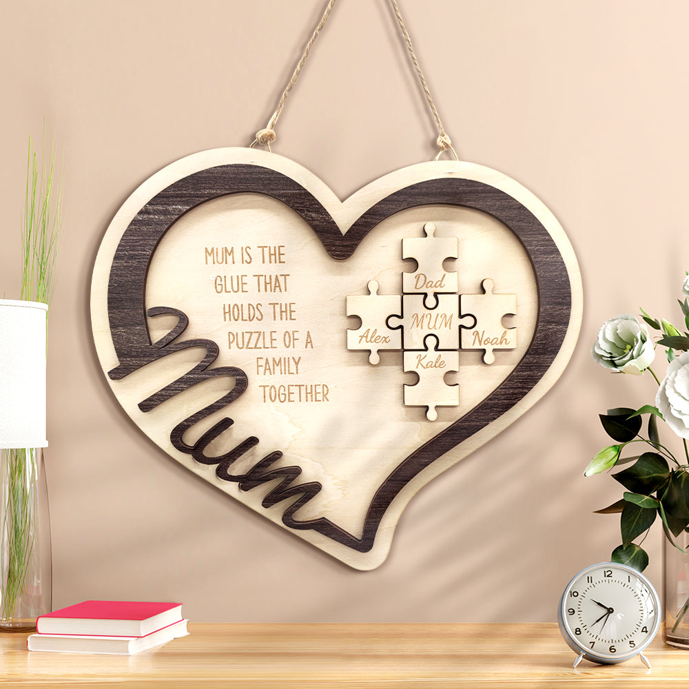 Puzzle en bois en forme de cœur personnalisé