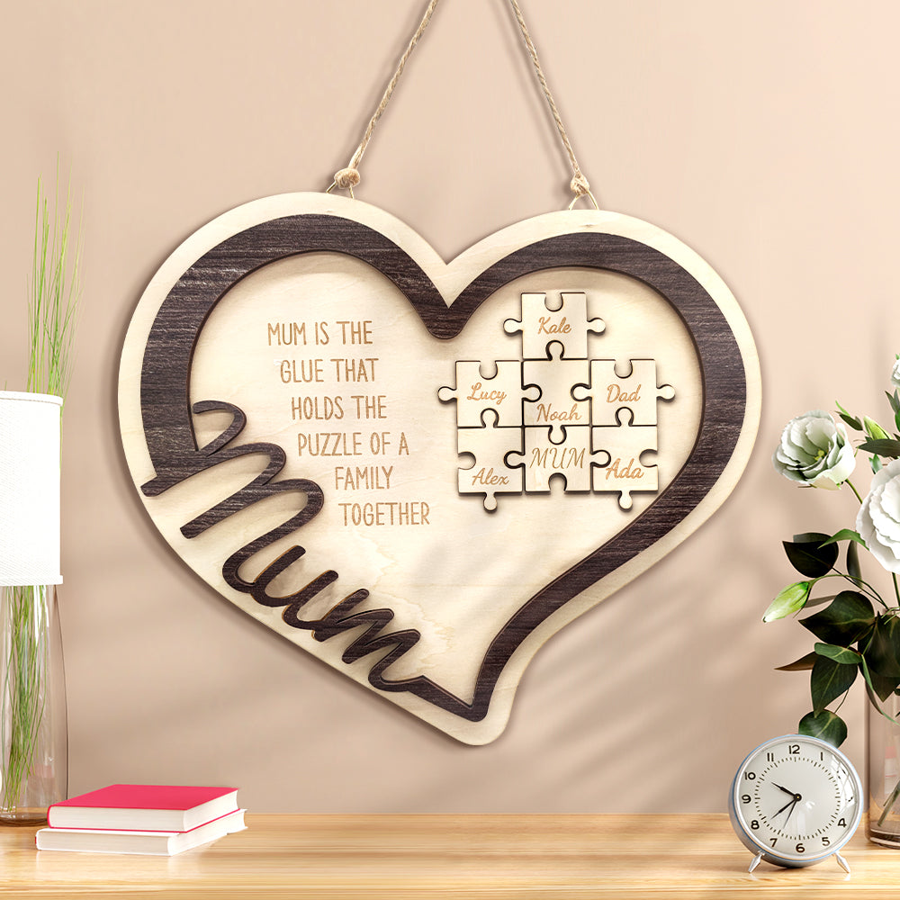 Puzzle en bois en forme de cœur personnalisé