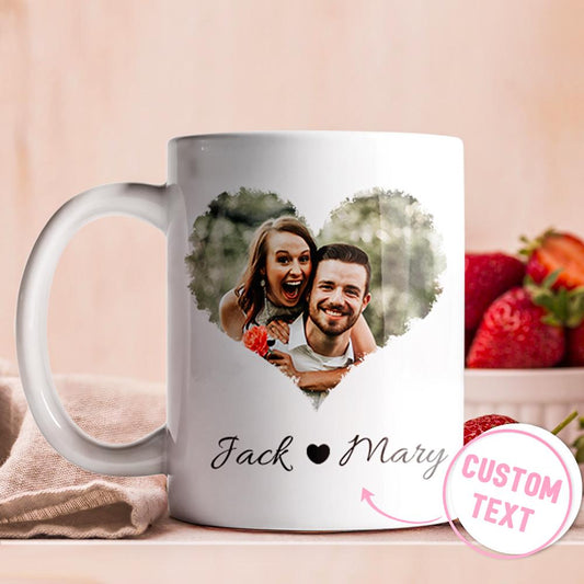 Personalized heart-shaped photo mug