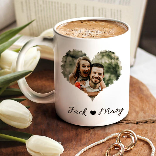 Personalized heart-shaped photo mug