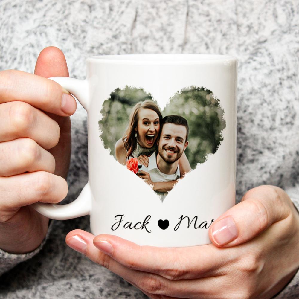 Mug photo personnalisé en forme de cœur