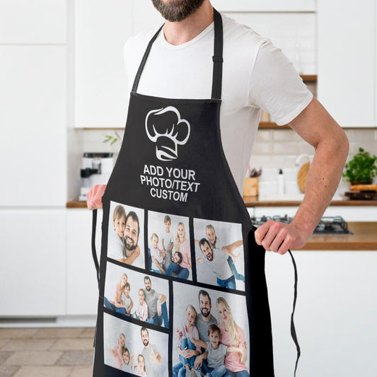 Personalized kitchen apron with photo and text, for men and women