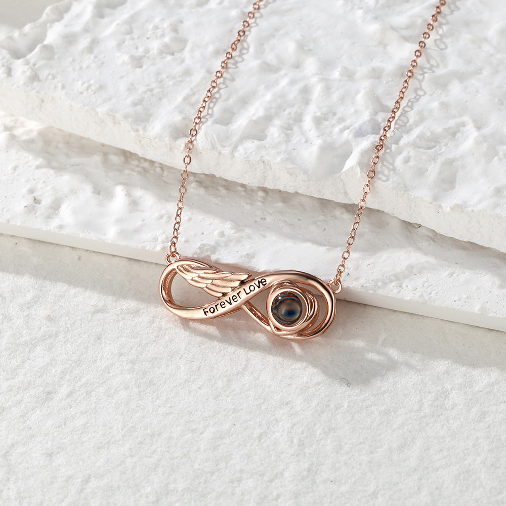 Collier infini à projection personnalisé gravé « Amour éternel »  en argent