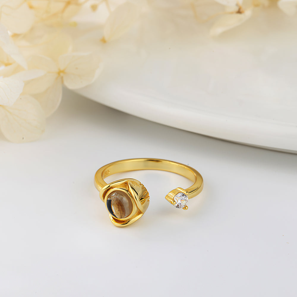 Bague de projection ajustable personnalisée « Je t'aime » en 100 langues avec Photo