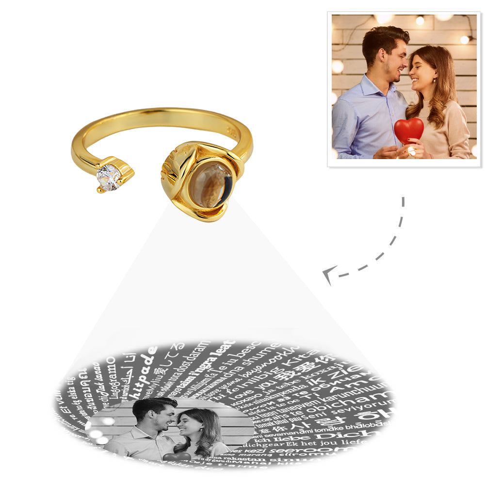 Bague de projection ajustable personnalisée « Je t'aime » en 100 langues avec Photo