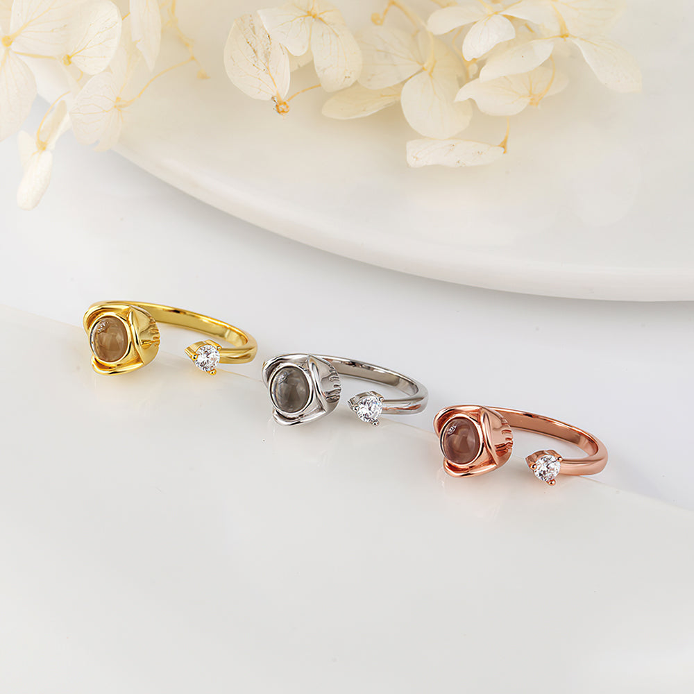 Bague de projection ajustable personnalisée « Je t'aime » en 100 langues avec Photo