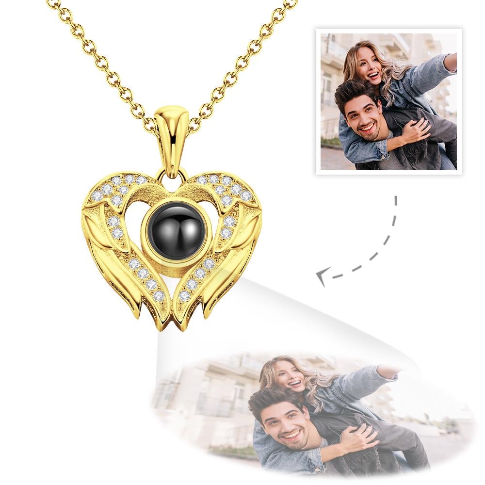Personalized necklace with photo projection of angel wings